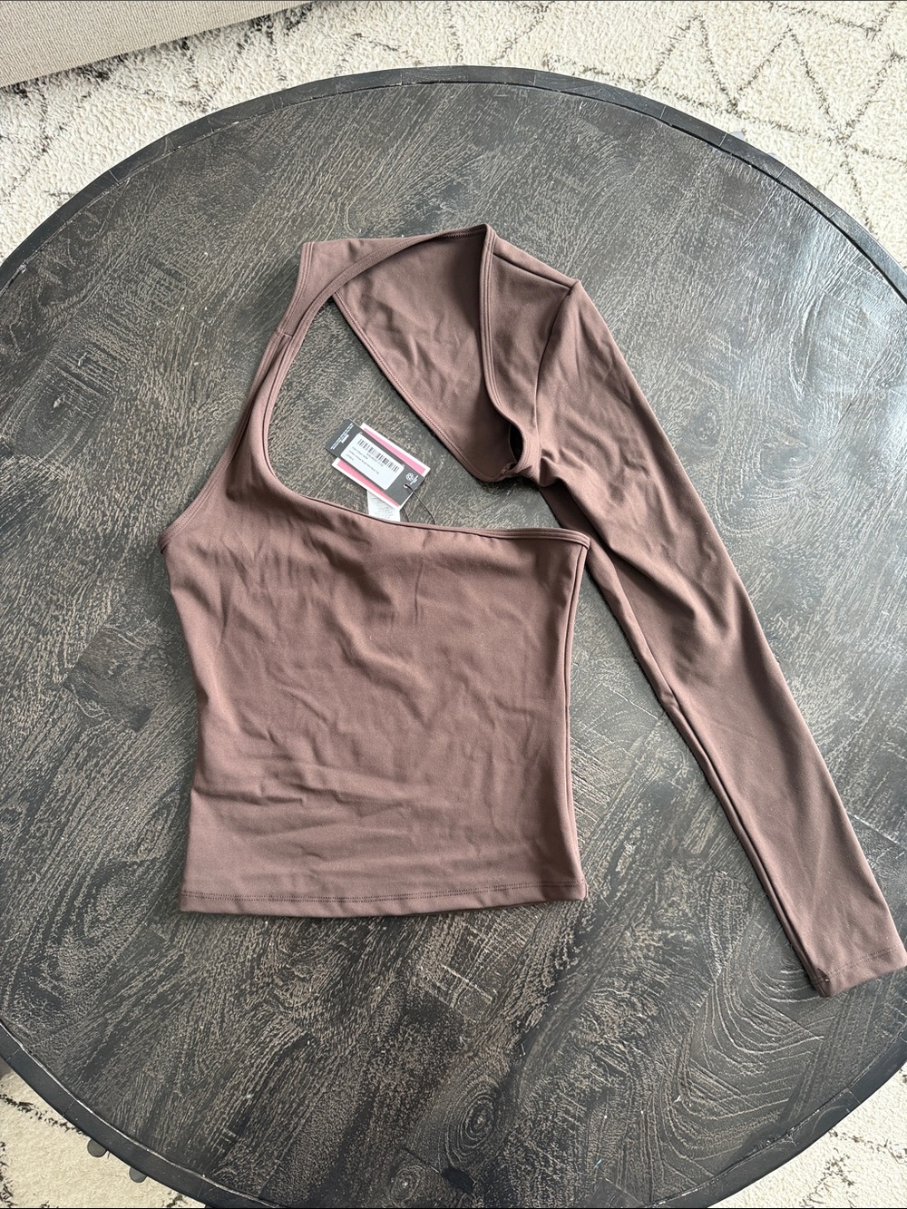 PrettyLittleThing Brown One-Shoulder Long Sleeve Tank Top